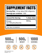 BulkSupplements.com Chrysin Powder - 5,7-Dihydroxyflavone, Chrysin Supplement, Antioxidants Supplement - Gluten Free, 500mg per Serving, 500g (1.1 lbs) (Pack of 1)