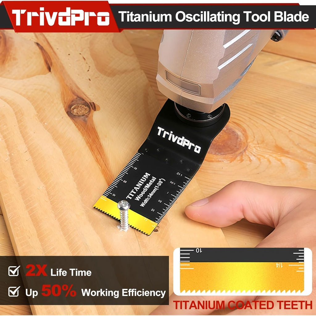 TrivdPro 52PCS Oscillating Saw Blades, Professional Universal Titanium Multitool Blades for Wood Plastics Metal, Quick Release Multi Tool Blades Kits Fit Dewalt Ryobi Milwaukee Rockwell Fein
