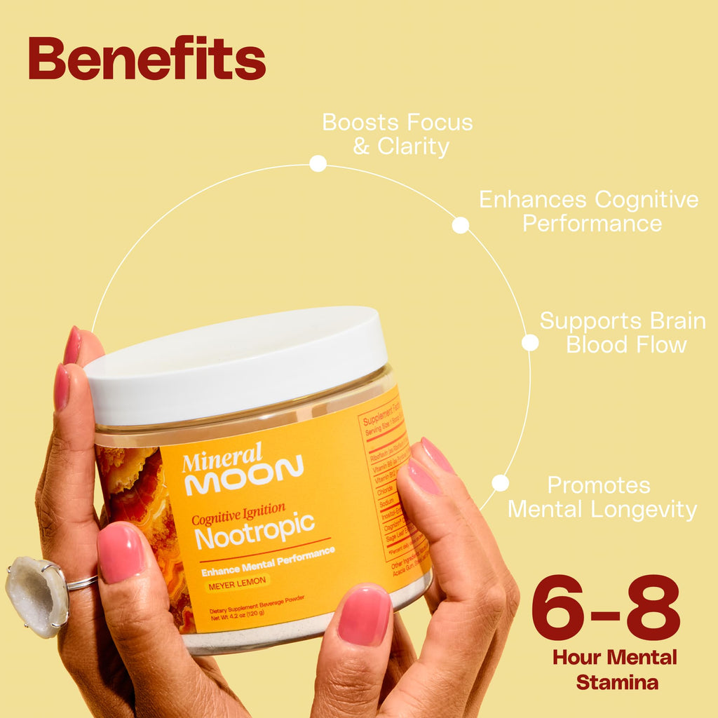 Mineral Moon Premium Cognitive Ignition Nootropic Powder - Brain Supplements For Memory & Focus - Sage Extract, B Vitamins,Cognizine Citicoline& nooLVL - Supports Mental Clarity - No Caffeine or Sugar
