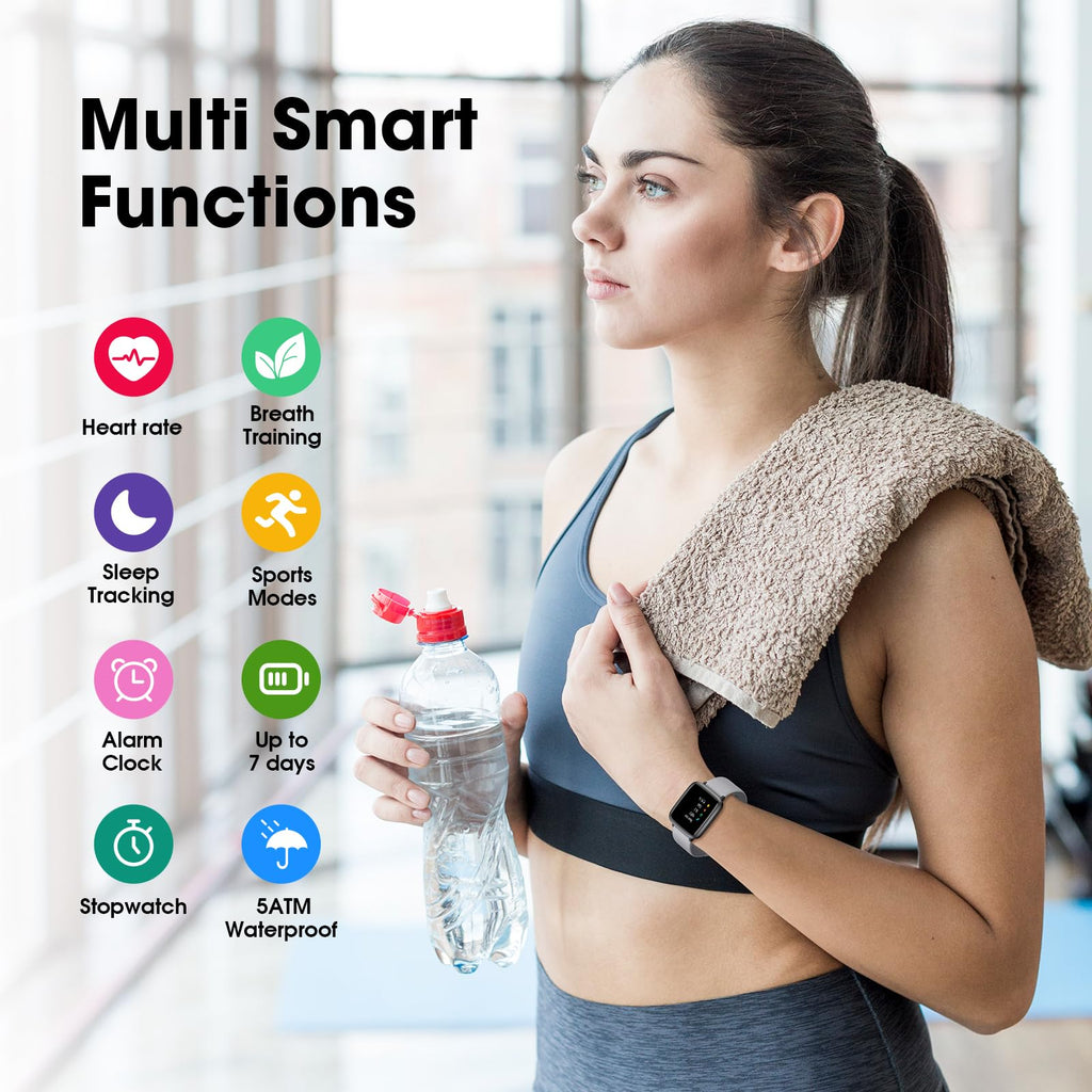 Fitness Tracker Watch with Heart Rate Monitor, Large Screen Activity Tracker with Pedometer, Sleep Monitor, Calories & Step Counter, 5ATM Waterproof Smart Watch for Women Men Fitness Watch for Sports