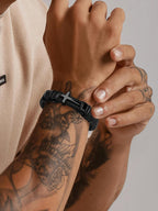 Oaldilee Black Cross Cuff Bracelet for Men, Stainless Steel Braided Leather Bible Verse Jesus Bracelet, Inspirational Faith Gift for Dad Brother Son Religious Baptism Confirmation Gifts, 9 Inches