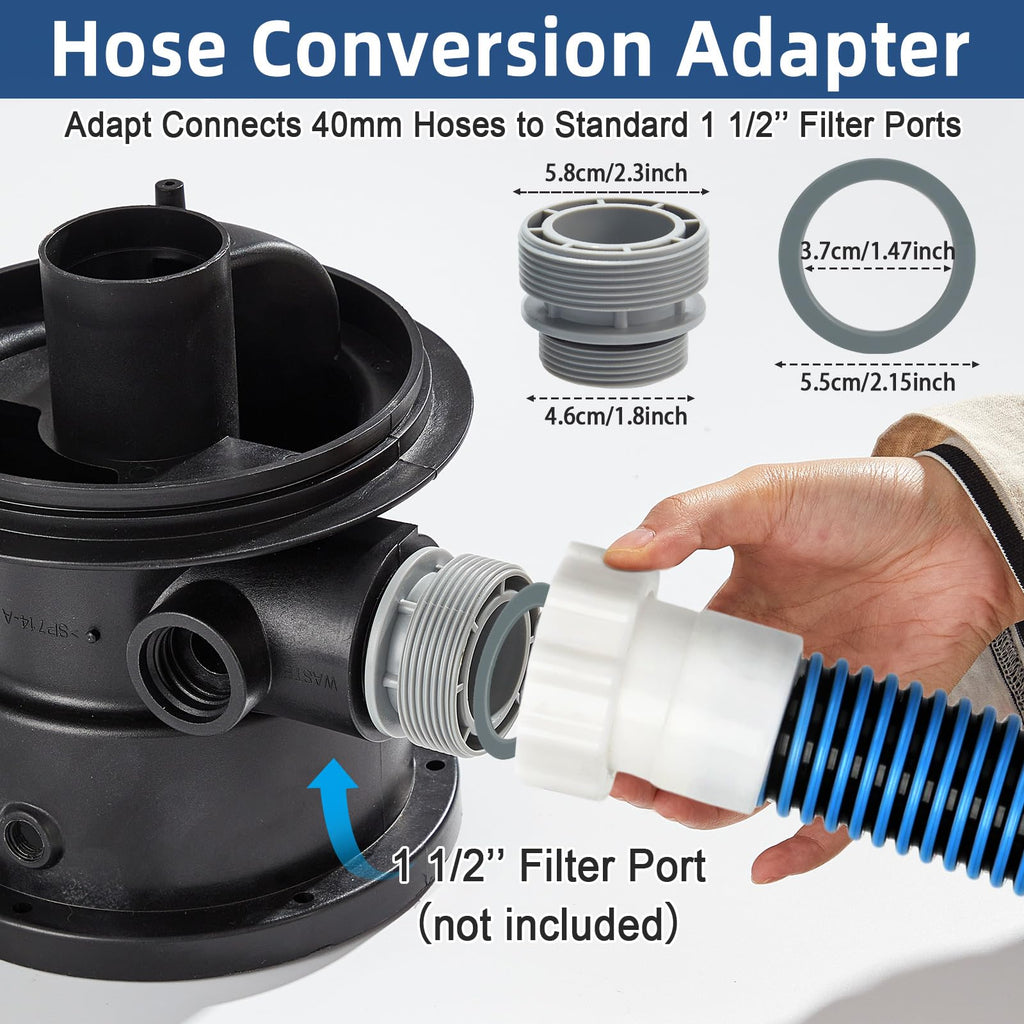 2 Pack 2026 Upgrade EVA Pool Hose with 40mm Hose to 1 1/2 Inch Inlet/Outlet Adapter Conversions for Above Ground Pools 6ft Long Swimming Pools Replacement Filter Hoses for Pool Pumps(Blue)