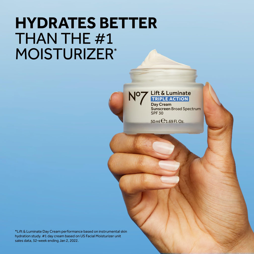 No7 Lift & Luminate Triple Action Face Cream - Fragrance Free Face Moisturizer with SPF 30 - Formulated with Anti Aging Collagen Peptides & Brightening Complex (1.69 Oz)