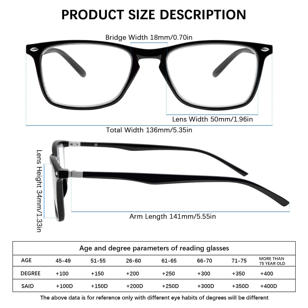 Sumkyle 3 Pack Progressive Multifocus Reading Glasses for Men Women Blue Light Blocking Spring Hinges Computer Readers (3 Black,1.50)