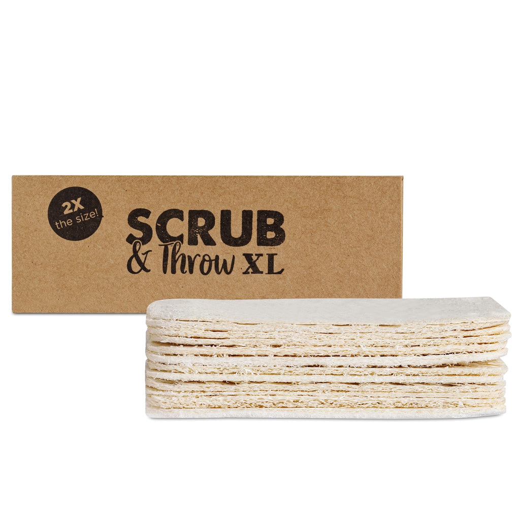 Scrub & Throw XL Scrub Sponges (Pack of 15), All-Purpose Household Natural Loofah Sponges, for Dishes, Cleaning, Non-Scratch