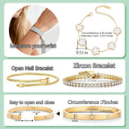 Gold Bracelets for Women, 18K Gold Plated Women Tennis Bracelets Clover Nail Love Bangle Bracelet Set, Gold Bracelet Stackable Set Trendy Jewelry, Gifts for Women's Day and Mother's Day (04-Color-white)