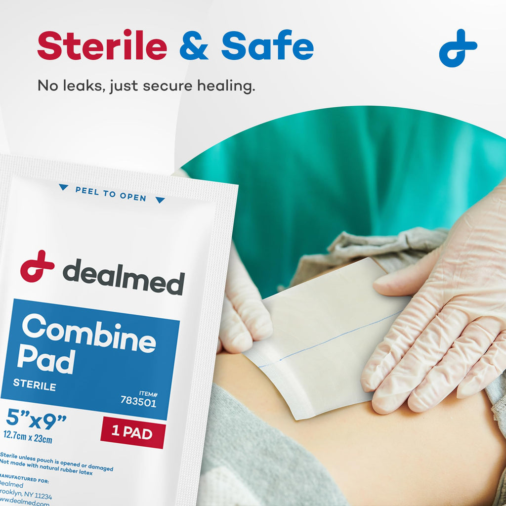 Dealmed Abdominal Combine Pads 5"x9" (40-Pack) Sterile Individually Wrapped, ABD Pads, Absorbent, Non Adherent for Wound Care, Drainage, First Aid, 20/Box (2 Pack)