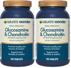 Nature's Wonder Triple Strength Glucosamine Chondroitin with MSM and Hyaluronic Acid and Boswellia for Joint Health, Supports Joint Flexibility and Mobility, 45 Day Supply, 90 Tablets (Pack of 2)