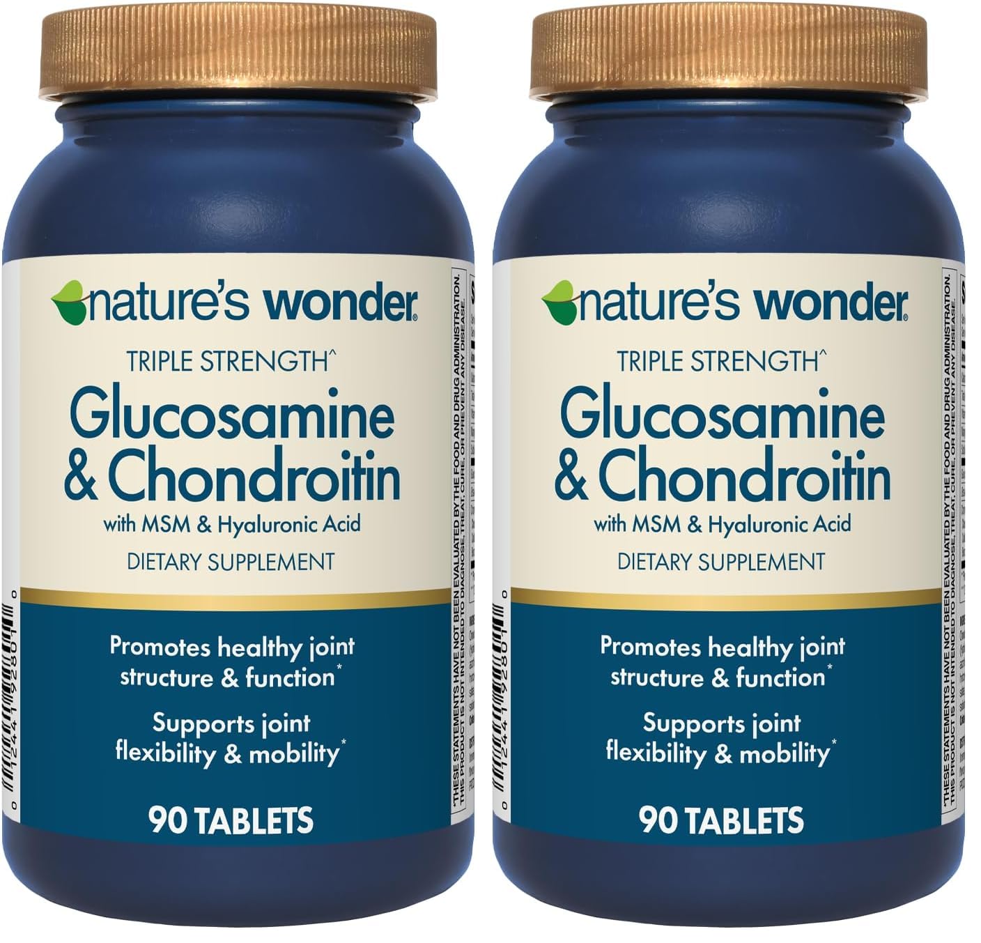 Nature's Wonder Triple Strength Glucosamine Chondroitin with MSM and Hyaluronic Acid and Boswellia for Joint Health, Supports Joint Flexibility and Mobility, 45 Day Supply, 90 Tablets (Pack of 2)