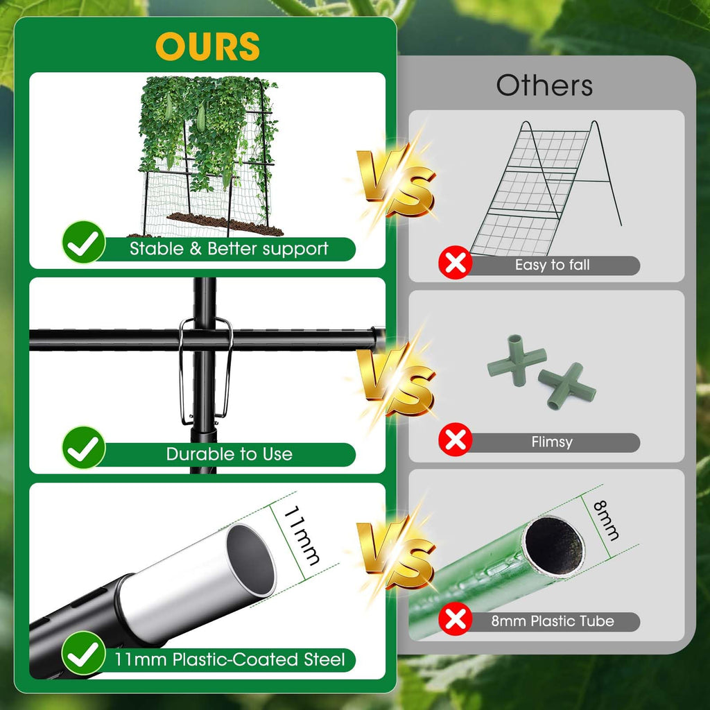 Cucumber Trellis for Raised Bed and Garden, 47" H x 31" W U-Shaped Metal Garden Trellis for Climbing Plants with Nylon Netting, Vegetable Support Frame