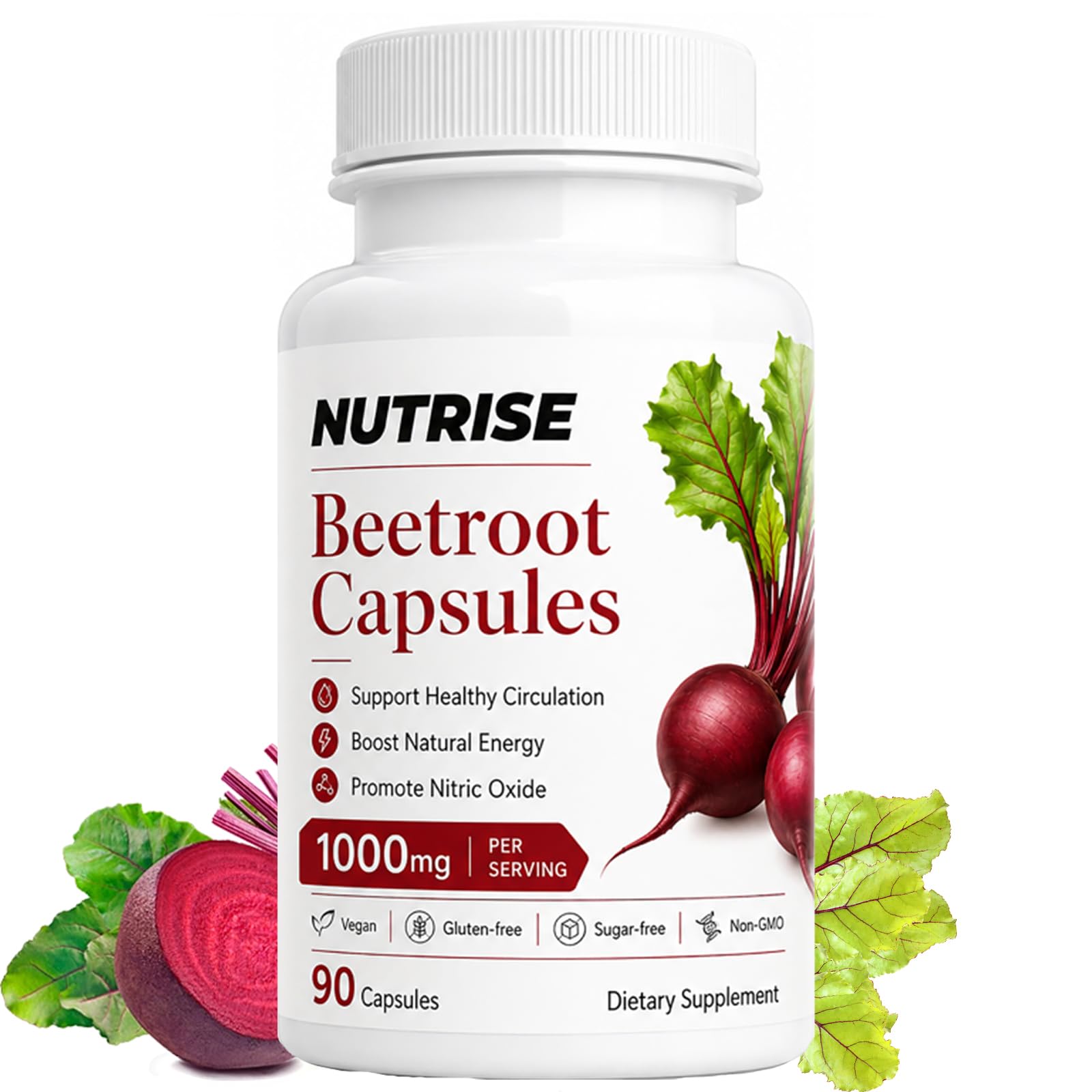 QNJIX Nutrise Beetroot Capsules - 1000mg, Beetroot Circulation Supplement with Grape Seed Extract, 3-in-1 Formula, Boost Energy, Improve Mental Clarity, Non-GMO & Gluten Free, 90 Capsules (1)