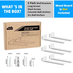 Shelf Brackets, Heavy Duty Floating Shelf Brackets 10-Inch Long, 6-Pack Brackets for Shelves, Matte White L Hidden Metal Wall Shelf Support Shelving Brackets, 1/5-Inch Thick 160 lb. Load Capacity