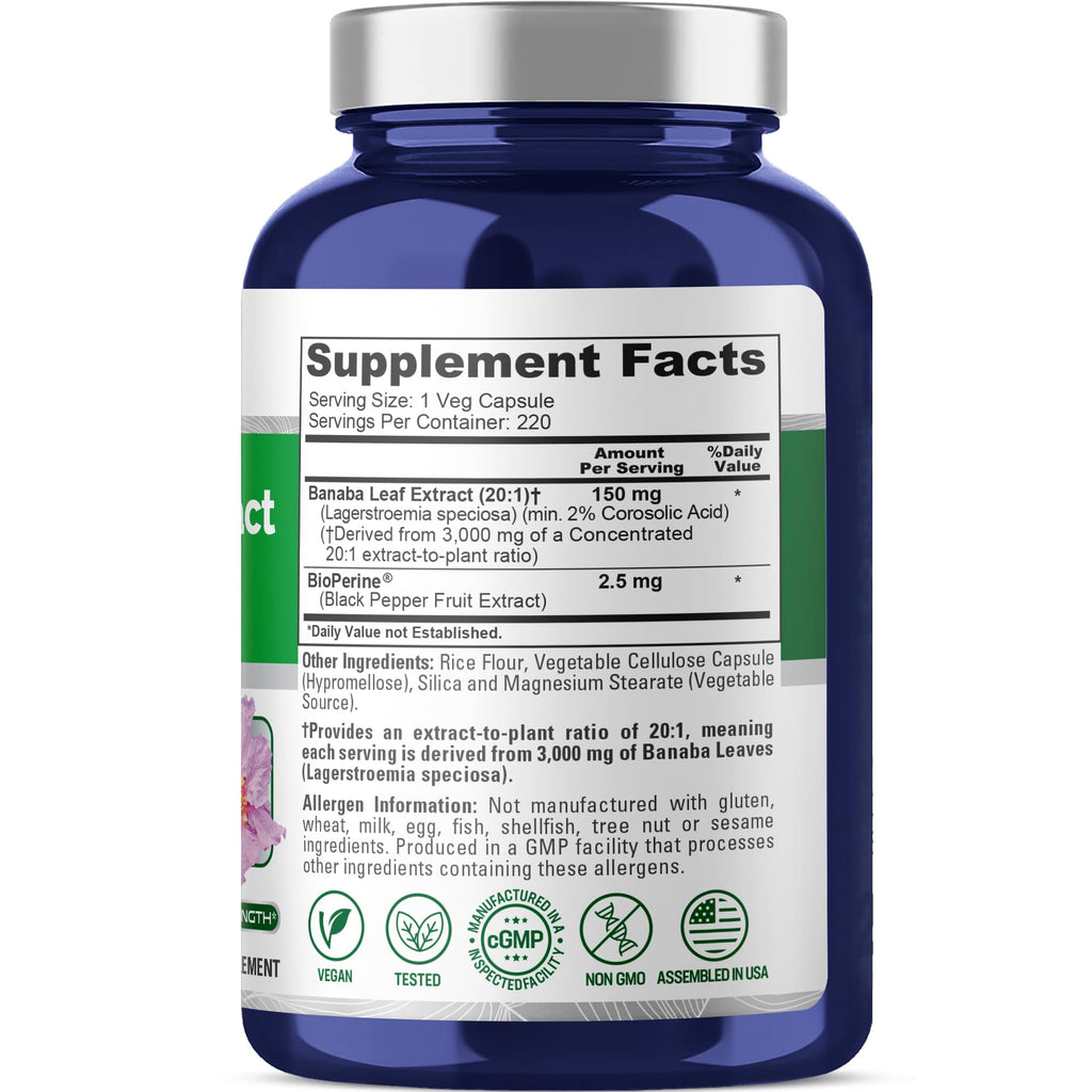 NusaPure Banaba Leaf, 150 mg, 220 Veg Capsules (Non-GMO, Vegan)