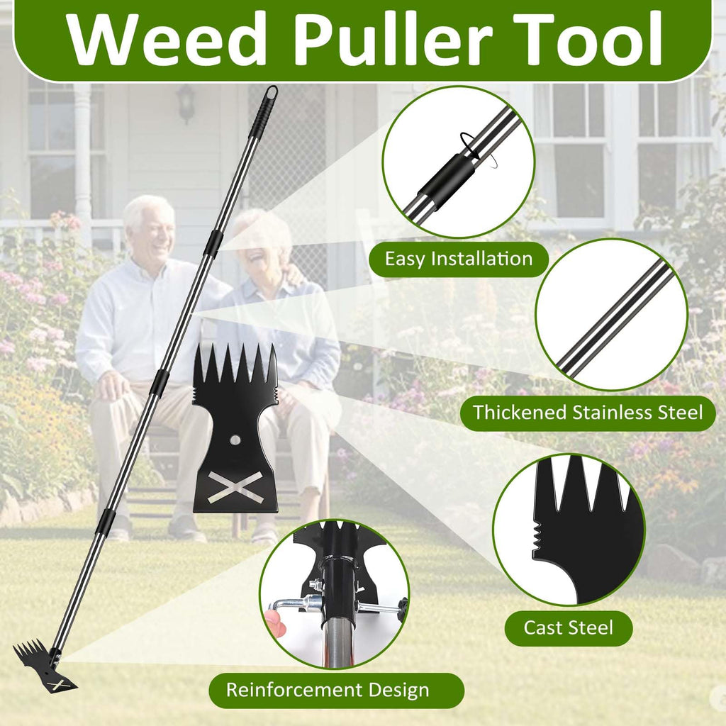 Weed Puller Tool with Long Handle-Vertical Adjustable Weeder, 2-in-1 Garden Hoe and Weeding Rake Combination, Weeding Tool for Garden, Lawn, Farm and Courtyard