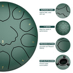 Rain Drum for Outside Garden, 8 Inches 11 Notes Steel Tongue Drum, Waterproof Meditation Rain Chime, Musical Instruments for Adult Gift with Bag, Music Book, Mallets (Green)