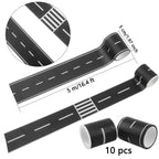 Haconba 10 Rolls 16.4 Feet Road Tape Black Road Tapes for Kids Toy Car Track Racing Party Decoration (Style Set 1)