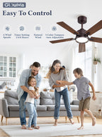 Glowivia 42 Inch Ceiling Fan with Lights and Remote, Smart APP Control, Dimmable with All-Setting Memory, Quiet DC Motor Reversible Blades, Damp Rated Modern Ceiling Fan for Bedroom Patio Living Room