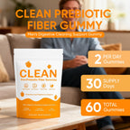 VCFBBG Clean Prebiotic Fiber Gummies for Men, Peach Flavor, Sugar-Free Pre+Probiotic Fiber Gummies, Gut Health & Digestive Support, Men's Prebiotics and Probiotics Gummy, 60 Count
