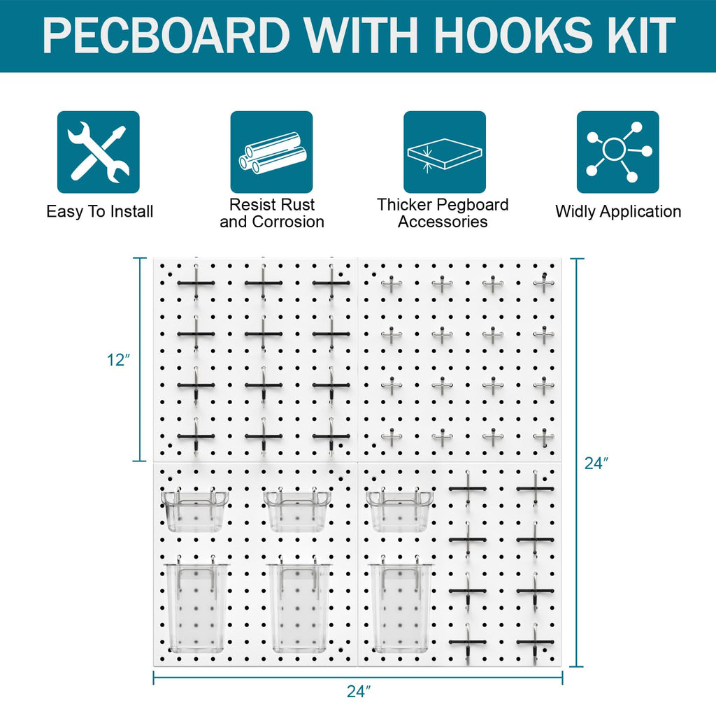 Daanxw Peg Board Kit, Includes Pegboard and Accessories,with Hooks and Bins,Peg Board Wall Organizer for Office,Ornaments Display,Crafts Organization (66, White)