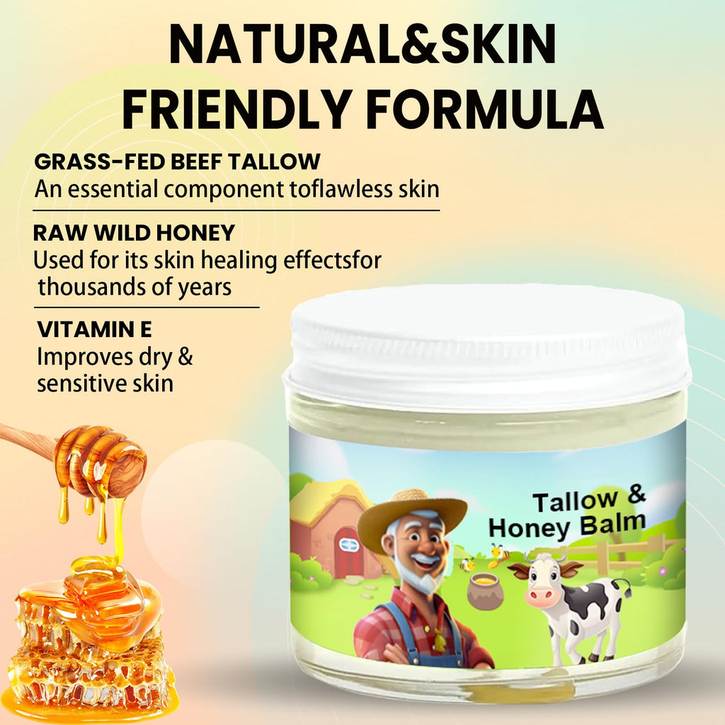 SVPMECN Tallow and Honey Balm, Tallow Face Moisturizer, Beef Tallow for Skin, Handmade All-Natural Moisturizer with Grass-Fed Beef Tallow & Raw Wild Honey for Smooth, Natural Formula, Hydrated Skin