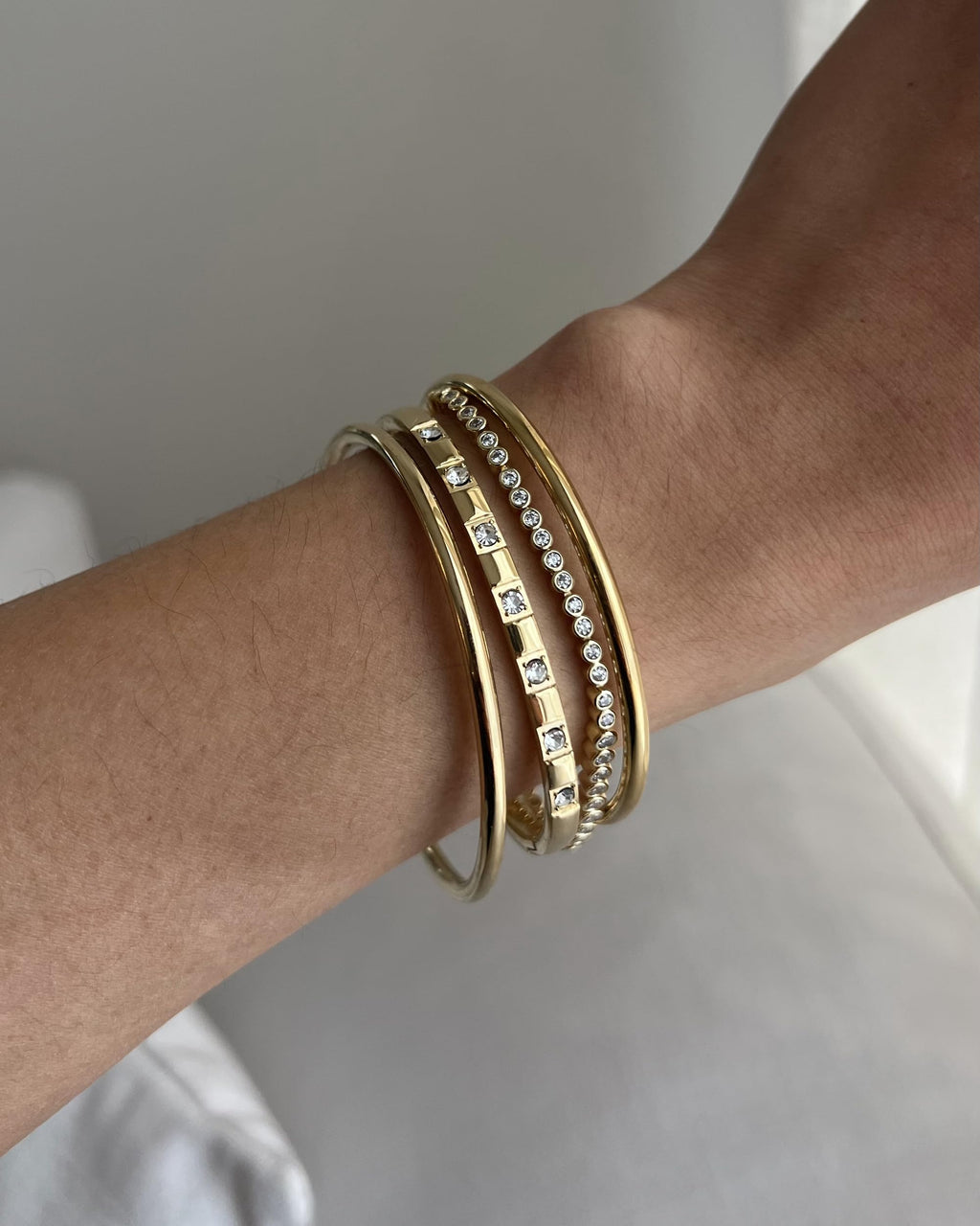 PAVOI CZ Dainty Waterproof Bangle Bracelet for Women, Yellow Gold, 6.5IN