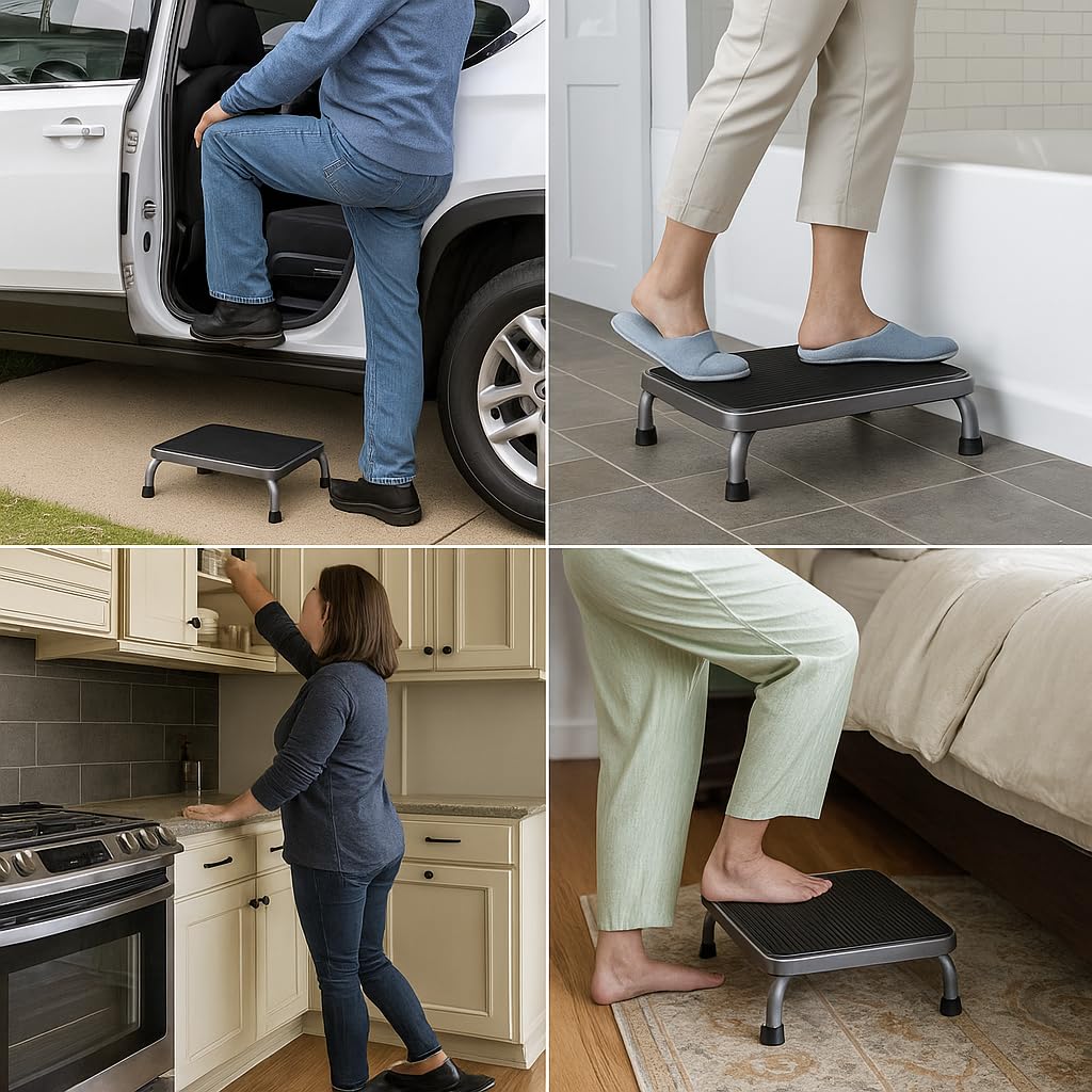 Aeranto Heavy-Duty One Step Stool with Carry Handle – 4.1" Low Foot Stool, Non-Slip Rubber Platform, 500lb Capacity – Portable Safety Step Stools for Adults, Seniors, Bathroom, Bed, SUV, 17"x13"
