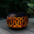 Solar Table Lantern Outdoor Waterproof - Dancing Flickering Flame LED Light,Hollow Out Retro Metal Desktop Gifts for Women Mom Outside Garden Yard Porch Lawn Indoor Tabletop Decor