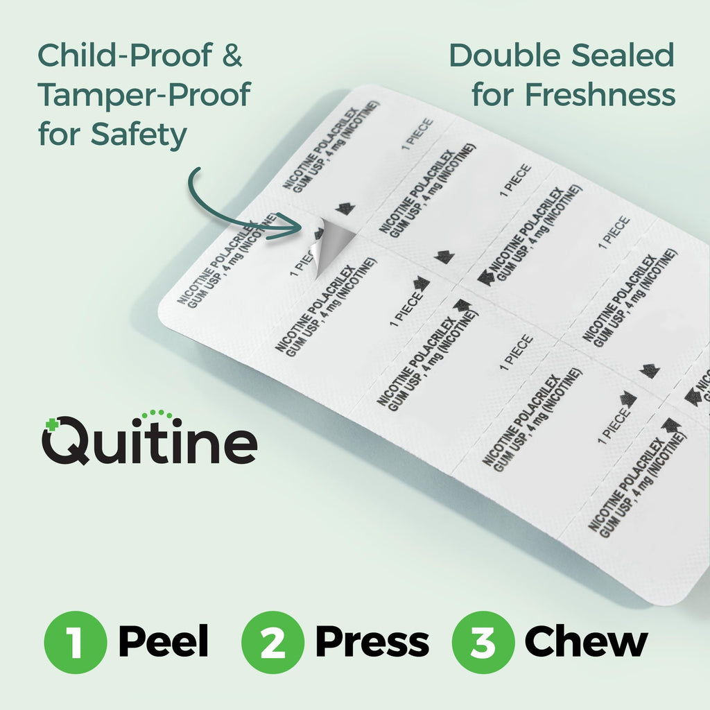 Quitine Nicotine Gum 2mg, Fruit Flavor, Stop Smoking Aid – Affordable NRT to Relieve Cravings | Coated for Quick-Burst Flavor, 480 Count (Pack of 2), Traditional Gum to Support Your Quit Journey
