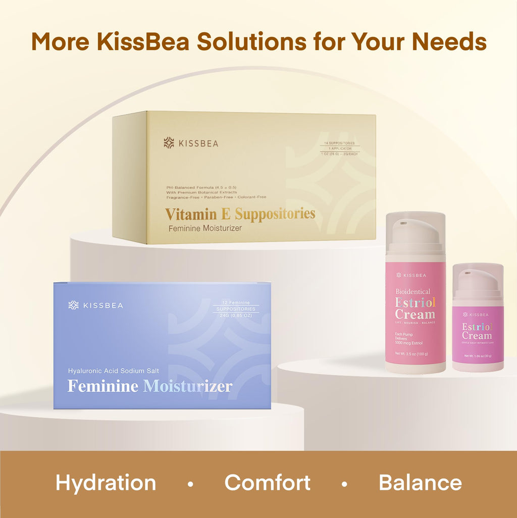 Kissbea Natural Vitamin E Feminine Moisturizer for Women – Daily External Intimate Care with Coconut Oil, Shea Butter & Squalane – Fragrance-Free, Hormone-Free – 2 Pack (14 Count Each)