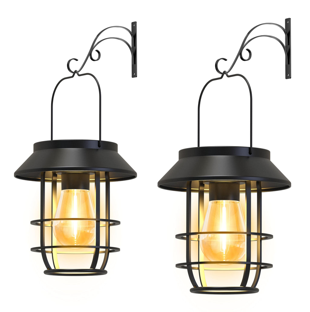 Solar Lanterns Outdoor Waterproof, High Brightness Hanging Solar Lights for Outside with Wall Hooks, Halloween Decor Retro Metal Outdoor Lanterns Auto On/Off for Patio, Yard Decor, Black,4Pack