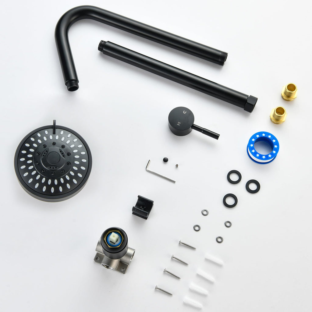 Beiyi Outdoor Shower Faucet Kit, Matte Black Single Handle Outdoor Shower Fixtures with High Pressure 5 Mode Shower Head and Valve for Yard, Pool