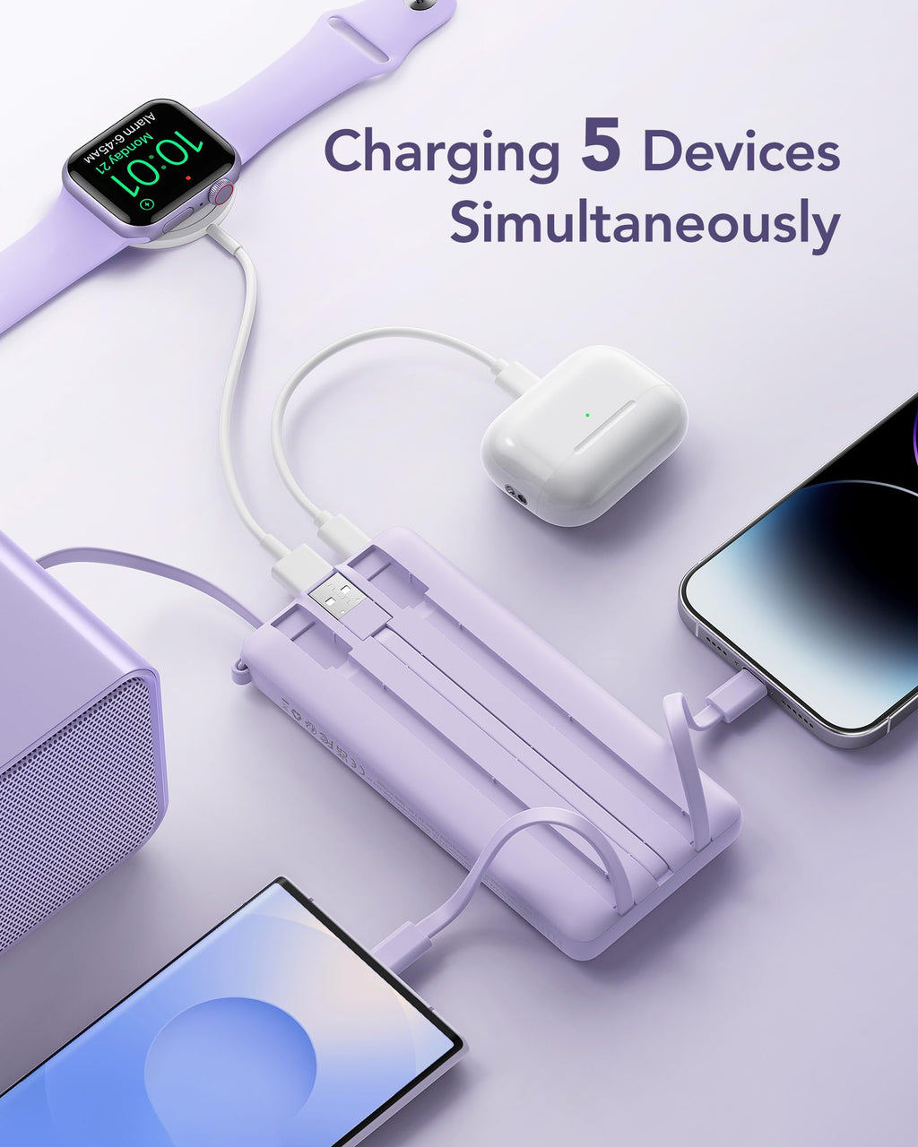 VRURC Portable Charger,4 Built -in Cables Power Bank 10000mAh,Flight-Safe