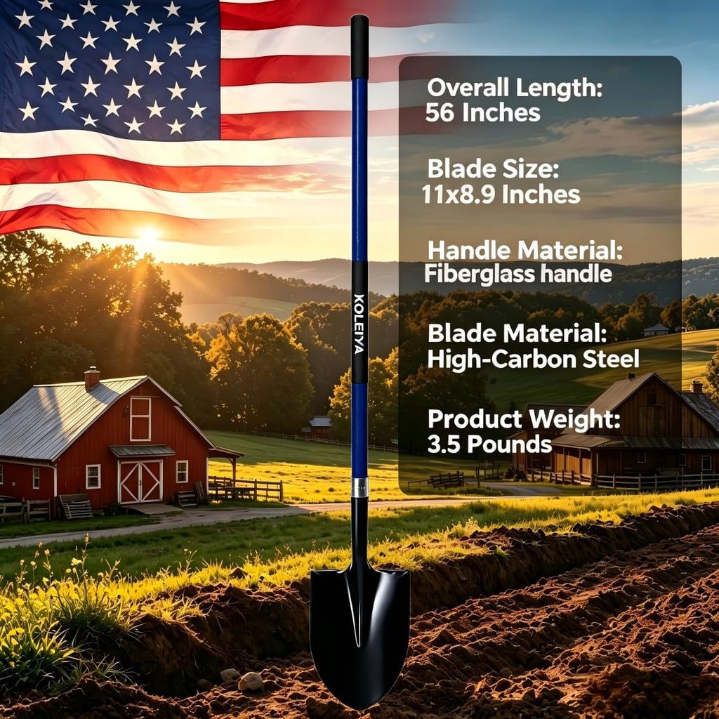 KOLEIYA Shovel,Shovels for Digging Heavy Duty with Fiberglass Handle,Spade Shovel for Gardening Trenching Planting Transferring,57 inches,Blue
