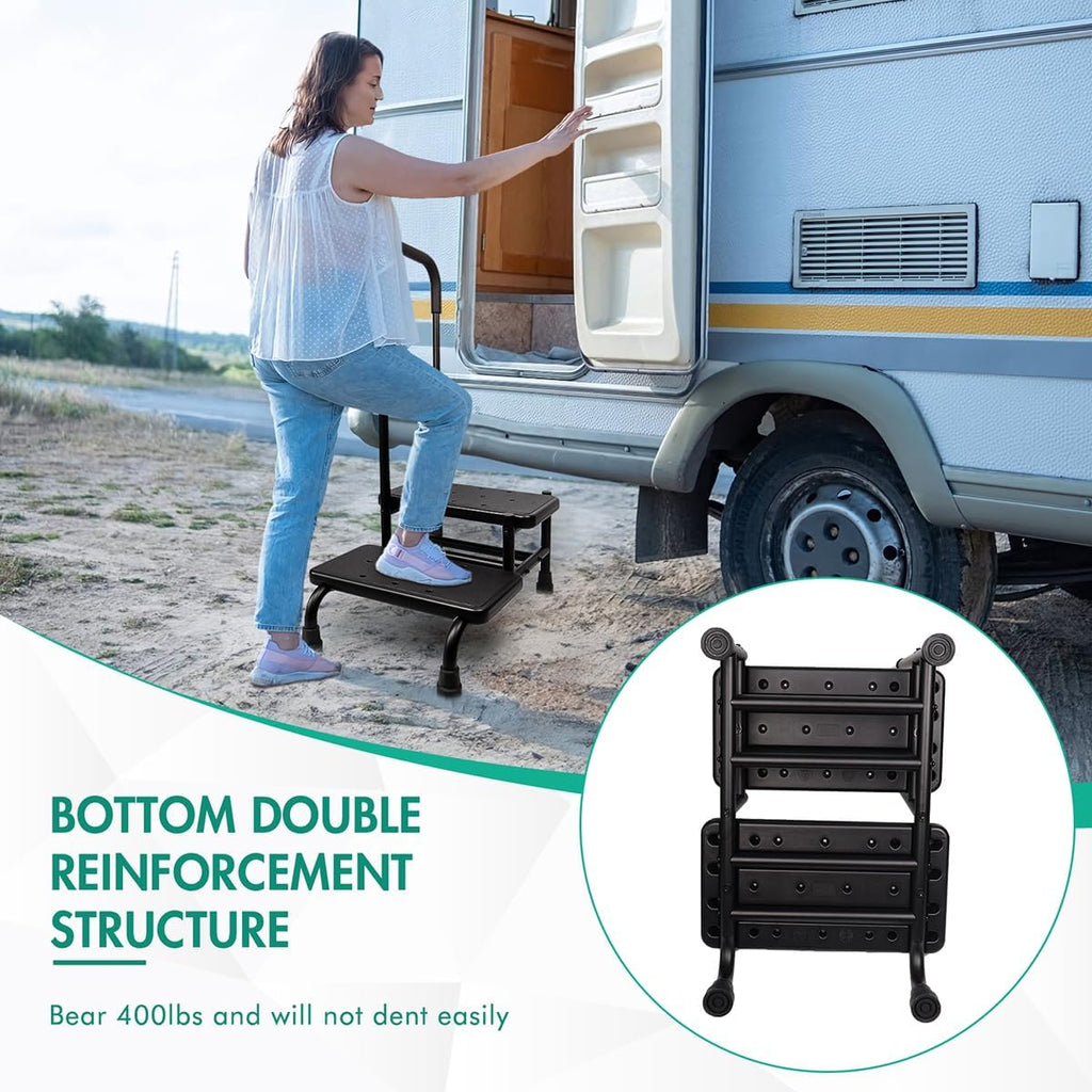 Gyykzz 2 Step Stool with Handle and Non-Slid Platform, Medical Step Stool with Adjustable Handrail for Adults, Seniors and Handicap, Heavy Duty Multifunctional Stepping Ladder Holds up to 400LBS