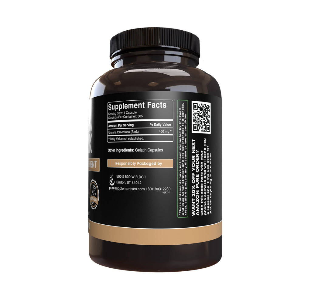 Pure Original Ingredients Cat's Claw Bark (365 Capsules) No Magnesium Or Rice Fillers, Always Pure, Lab Verified