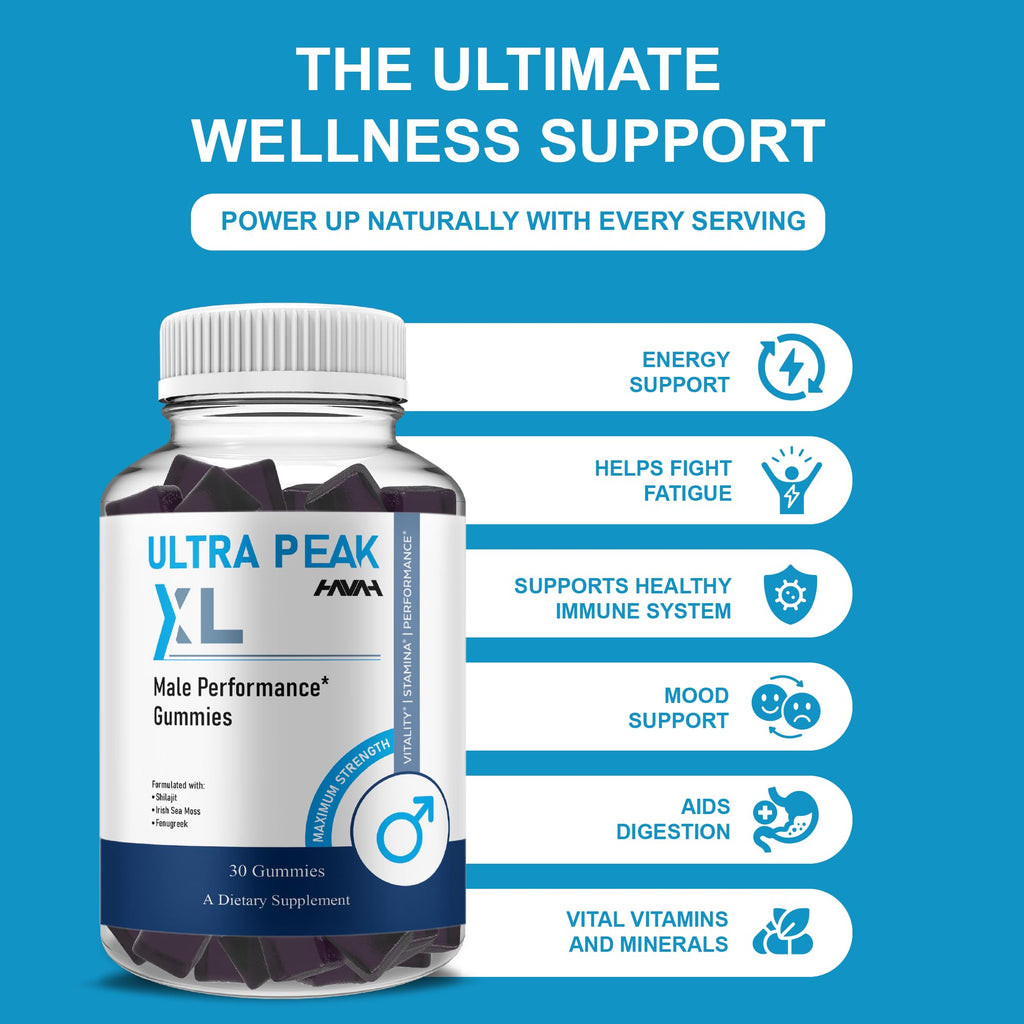 Havah Ultra Peak XL Performance Gummies, UltraPeak XL Advanced Overall Health and Natural Performance Formula Supplement (2 Pack - 60 Gummies)