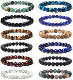 FIRAZIO 12Pcs 8mm Gemstones Beaded Stretch Bracelet for Women