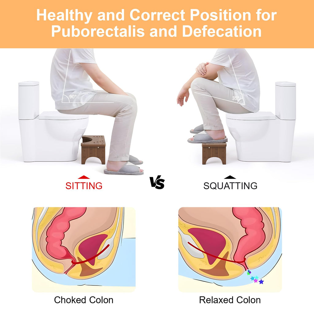 Wooden Squatting Potty Stool for Adults, 6.7 Inch Toilet Poop Stool Adult, Bamboo Wood Toilet Stools Squat for Pooping, Portable Toilet Steps for Bathroom, Brown