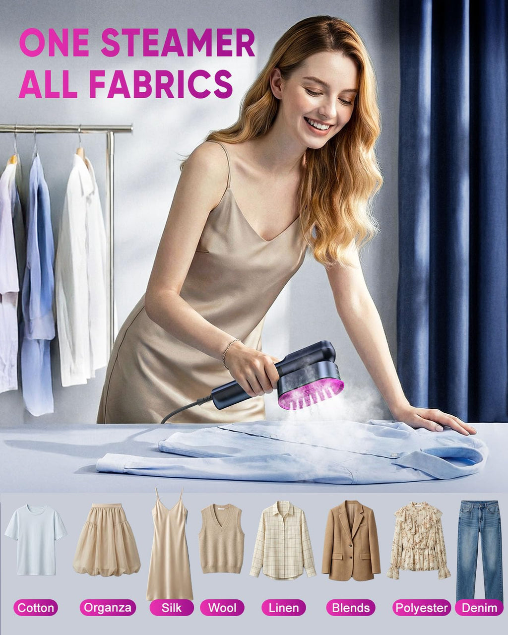 Travel Steamer for Clothes,100-240V Travel Steamer & Iron 2 in 1 with Fast Heat-Up,1200W Portable Handheld Garment Steamer,Travel Size,Large Heat Panel,Fabric Quick Wrinkle Remover for Global & Europe