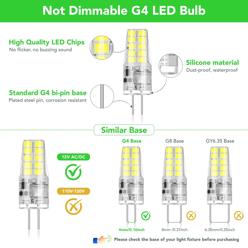 BUBO 20 Pack G4 LED Bulb 2W Equivalent 30W 6000K Daylight 250 Lumens 360°Beam Angle, T3 Halogen Bulb Replacement Landscape Bulbs, AC/DC 12V Led Lights G4 Bi-Pin Base for Outdoor Landscape Lighting