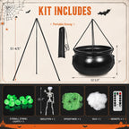 AYGXU Halloween Decorations Outdoor Indoor,Large Witches Cauldron on 52" Tripod with String Lights, Skeleton and Eyeballs,Hocus Pocus Decor,Witches Cauldron for Yard Patio Garden Lawn Decorations.