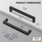Goldenwarm 35 Pack 5 Inch Black Cabinet Handles Matte Black Drawer Pulls Stainless Steel Cabinets Hardware Square Bar Modern for Kitchen Bathroom Cupboard