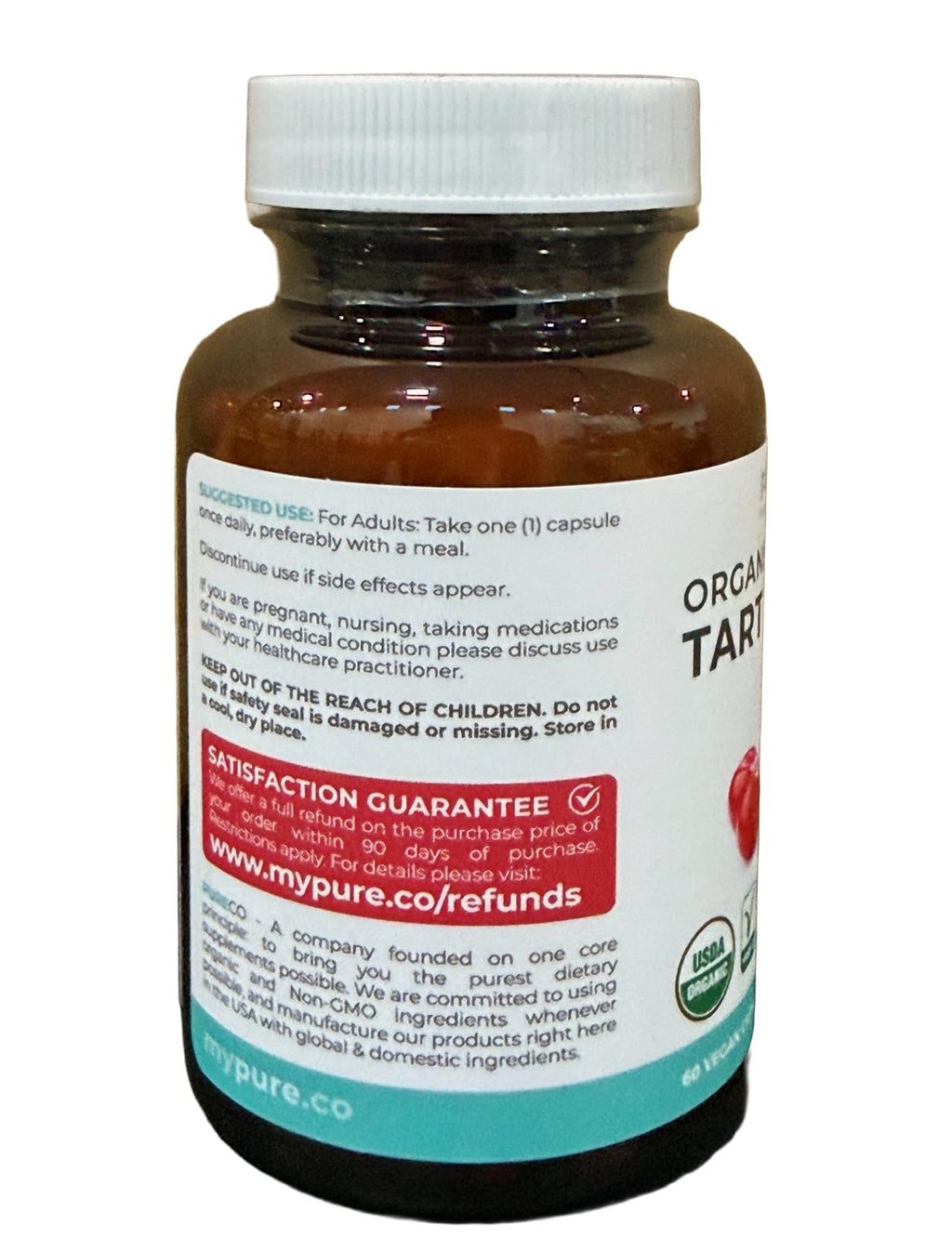 Organic Tart Cherry Capsules - High Strength Organic Tart Cherry 500mg 4:1 Extract- 1 Capsule Per Serving for Uric Acid Support - Vegan Non-GMO & Made in the USA (2 Months Supply)