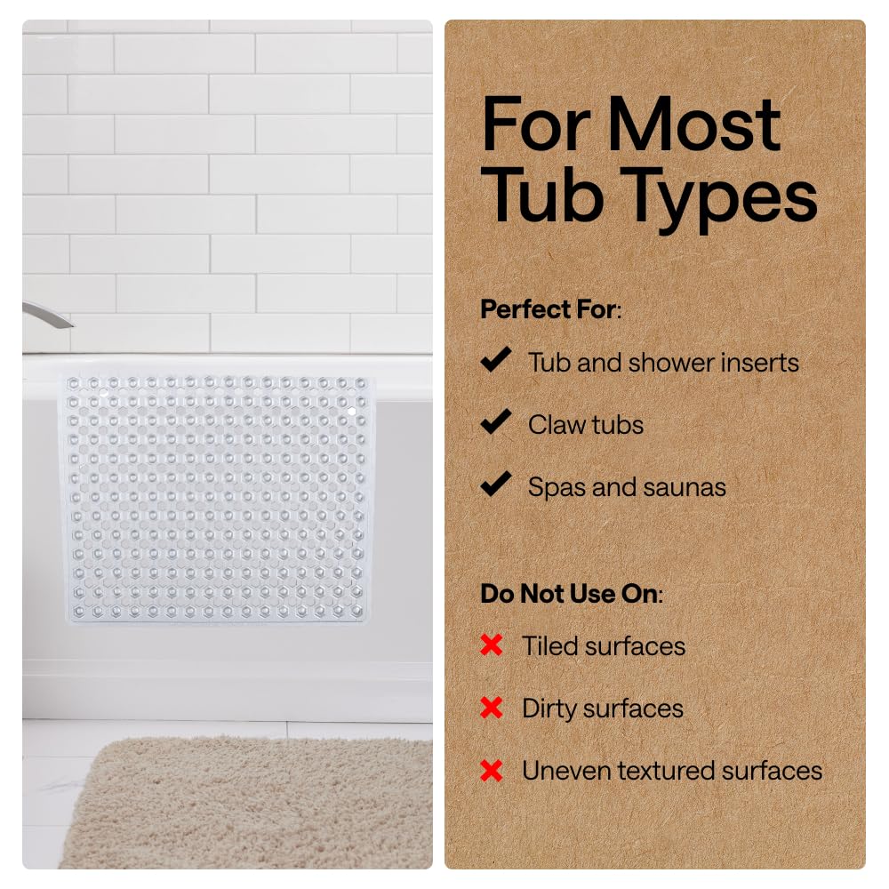GORILLA GRIP Bath Tub Shower Mat, Bathtub Floor Liner, 35x16 Clear