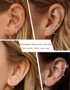 Moissanite 925 Sterling Silver Flatback Stud Jacket Earring Stacks 3 Pairs