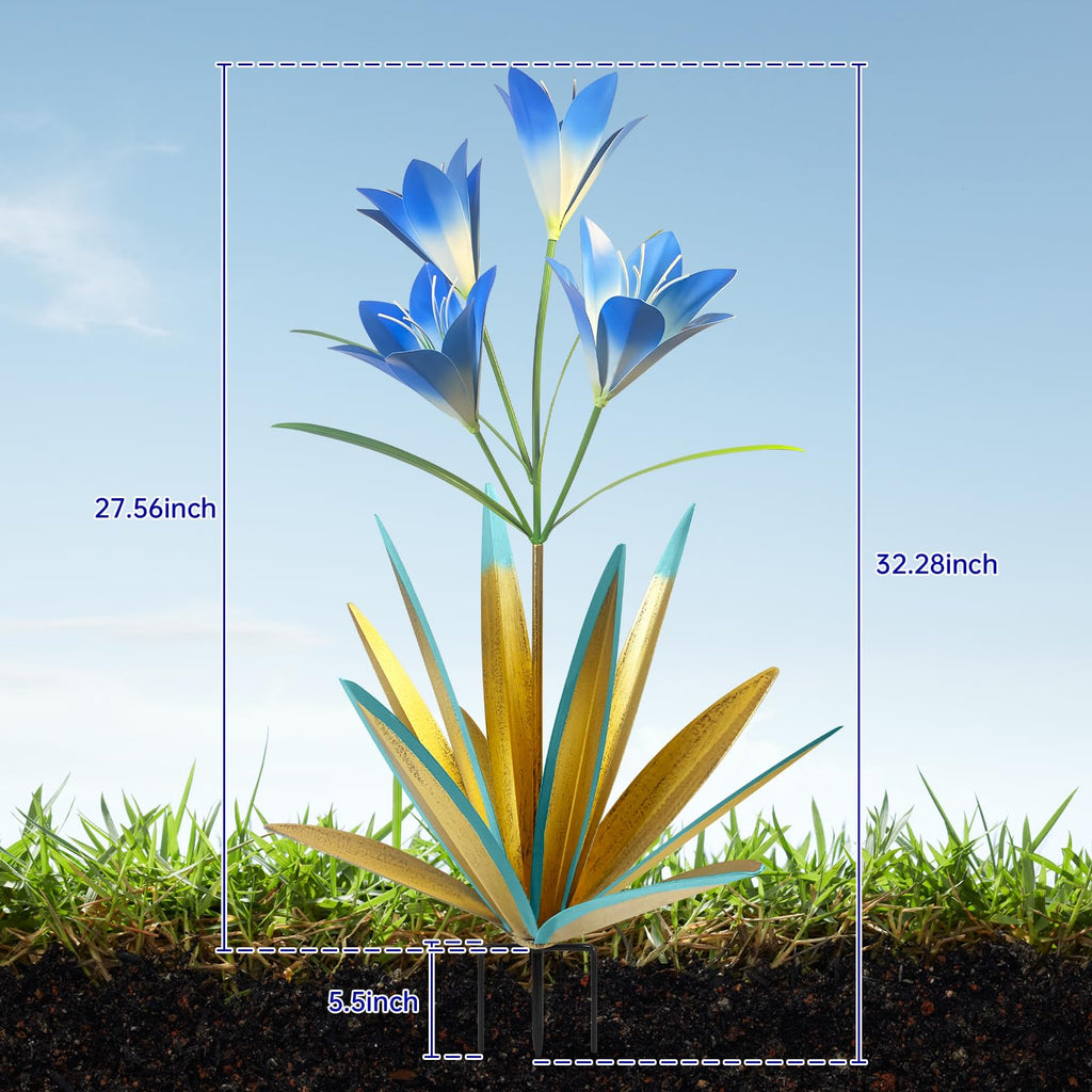 TOMBABY 32.28 Inch Metal Agave Plant Outdoor Decoration Lily Mexican Yard Art Garden Gift Home Decor Hand Painted Metal Agave Garden Yard Statue (1pc, Blue)
