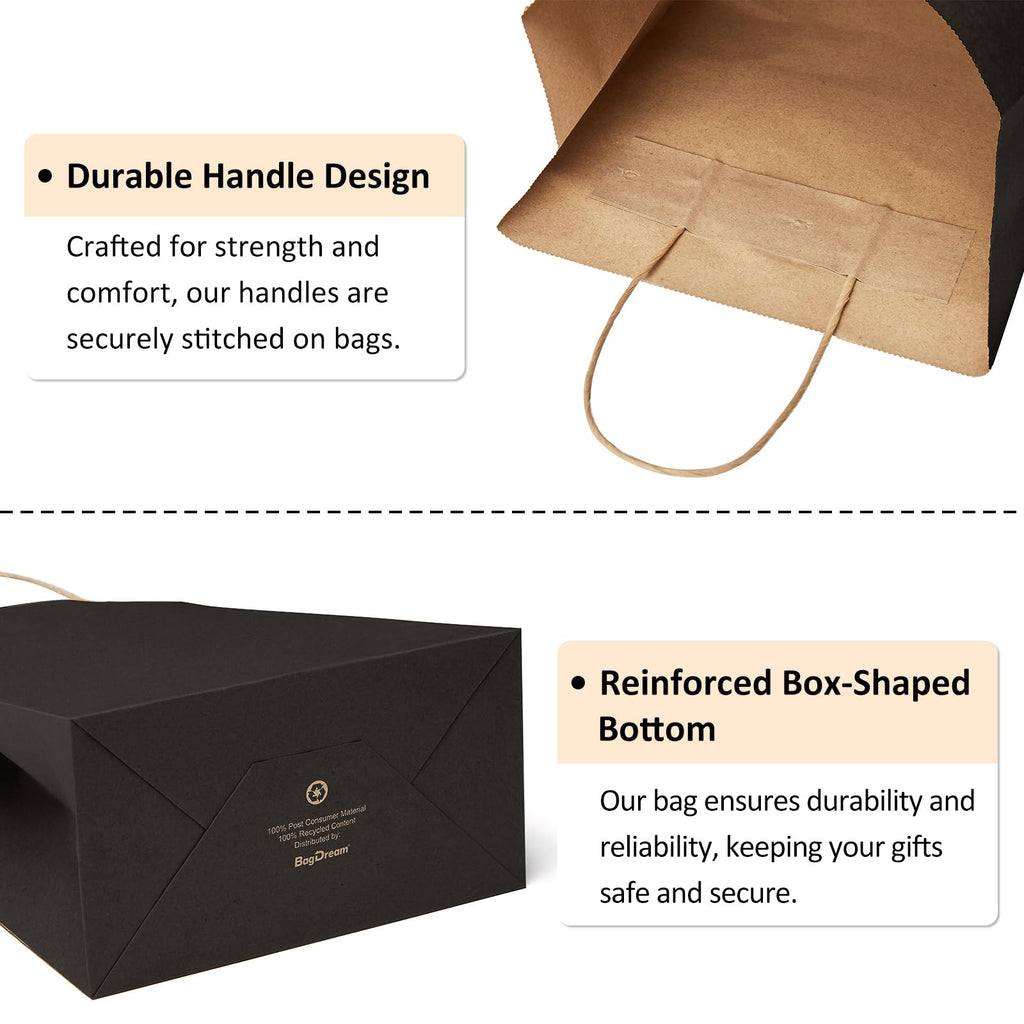 BagDream Gift Bags with Handles 5.25x3x8 Inch Small Black 100 Pack Bulk