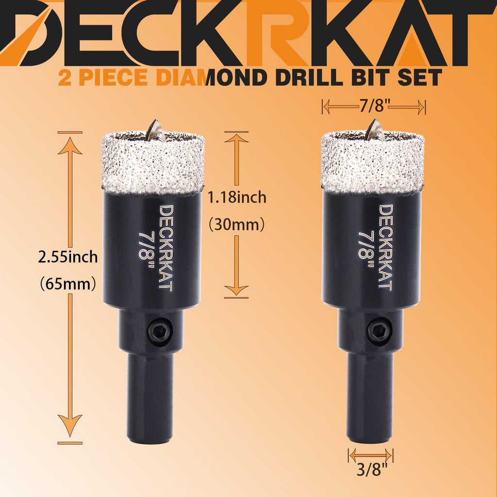 7/8 Inch Diamond Hole-Saw Bits with Pilot Drill Bit - 2pc 7/8" Diamond Tipped Tile Hole Saws with Guiding Bit Accurate Drilling for Porcelain Tile Ceramic Pottery Granite Stone Glass Bottles 22mm