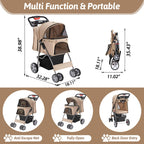 Azaeahom Pet Stroller, 4 Wheels Pet Strolling Cart for Medium/Small Dogs and Cats, Foldable Cat Jogger/Dog Stroller with Cup Holder, Storage Basket, Breathable Mesh, All-Season Pet Carrier, Khaki