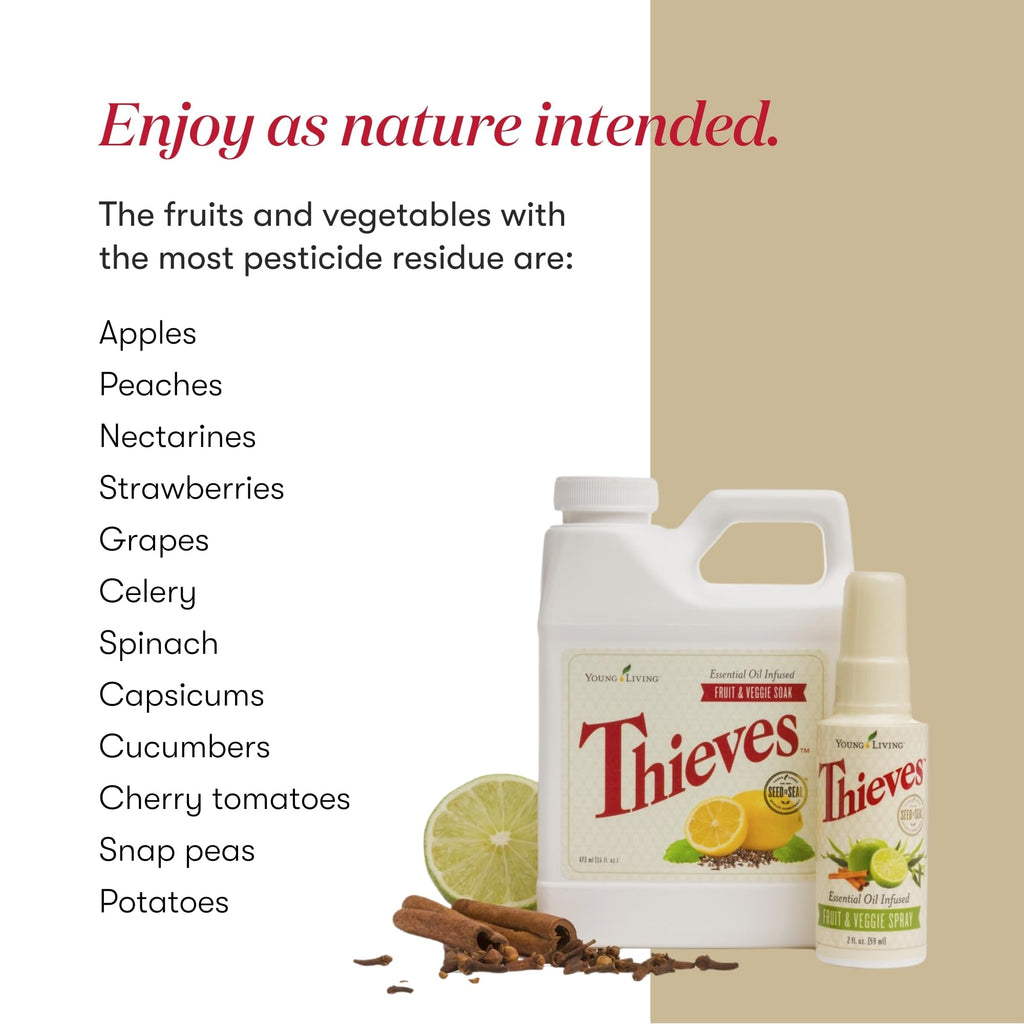 Young Living Thieves Fruit & Veggie Soak, 16 fl oz | Natural Home Care Cleanser | Gently Cleansing | Plant-Based | Infused with Water, Decyl Glucoside, Citric Acid, & Sodium Citrate